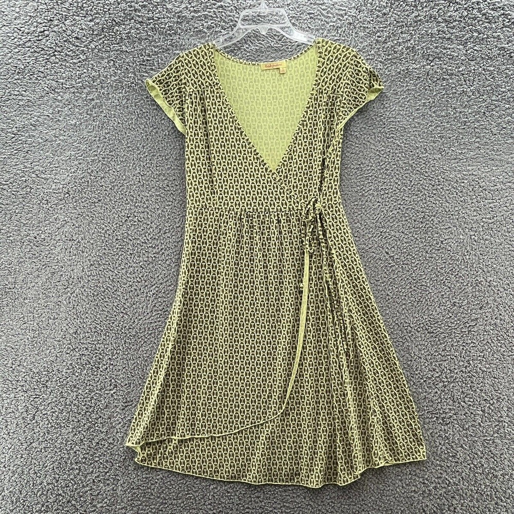 Fresh Produce Dress Women Medium Yellow Brown Geo Print Knit T Shirt Faux Wrap